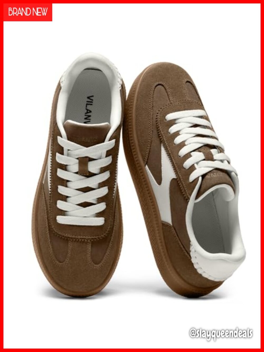 Vilanva Women's Suede Retro Sneakers Gum Sole Lace-Up Casual Tennis Shoes